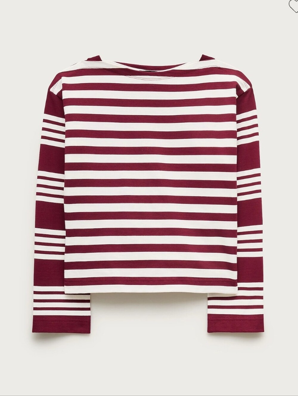 J Crew Burgundy White Cinched-waist Striped Long Sleeve Boatneck cotton Size M